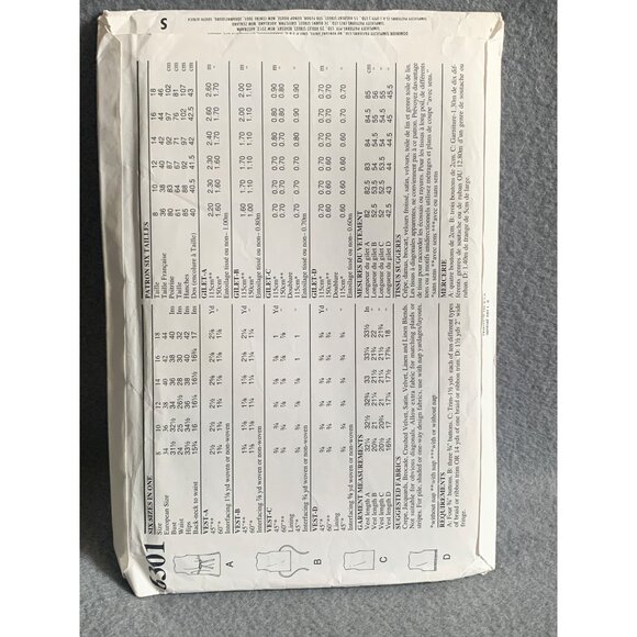 New Look 6301 Sewing Pattern Misses Vests Size 8-18 uncut - Picture 2 of 2